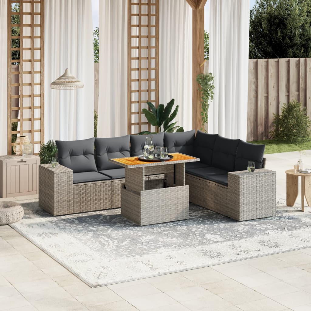 foto del prodotto set divani da giardino 7 pz con cuscini grigio in polyrattan