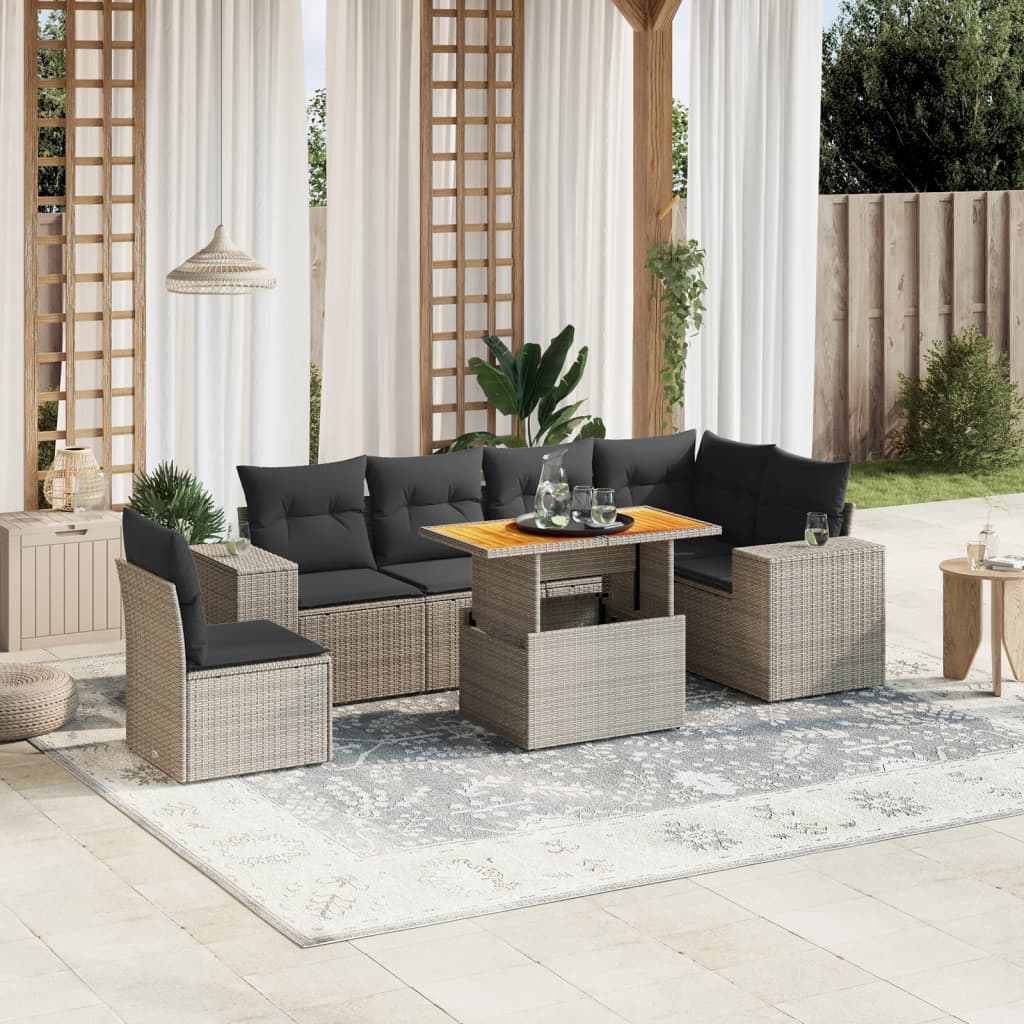 foto del prodotto set divani da giardino 7 pz con cuscini grigio in polyrattan