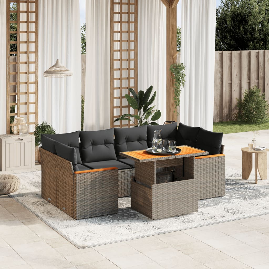 foto del prodotto set divani da giardino 7 pz con cuscini grigio in polyrattan