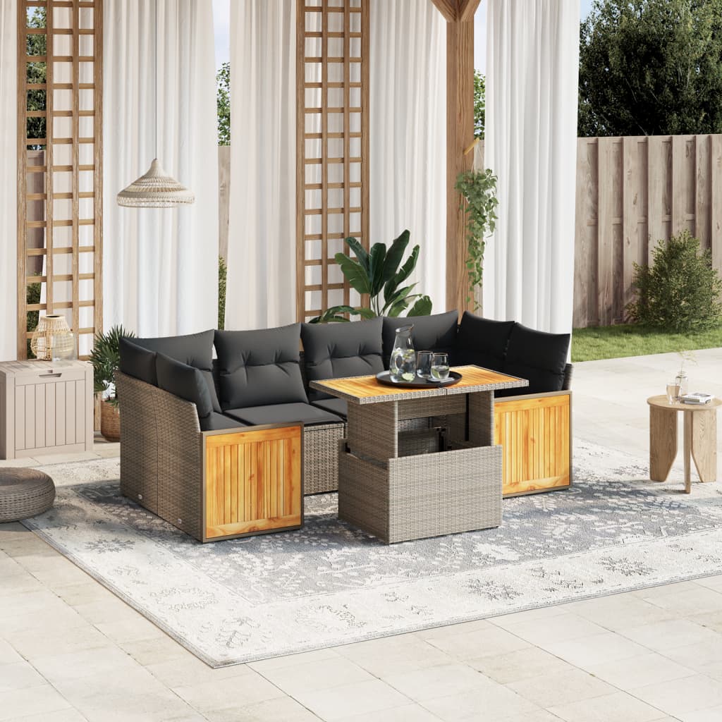 foto del prodotto set divani da giardino 7 pz con cuscini grigio in polyrattan