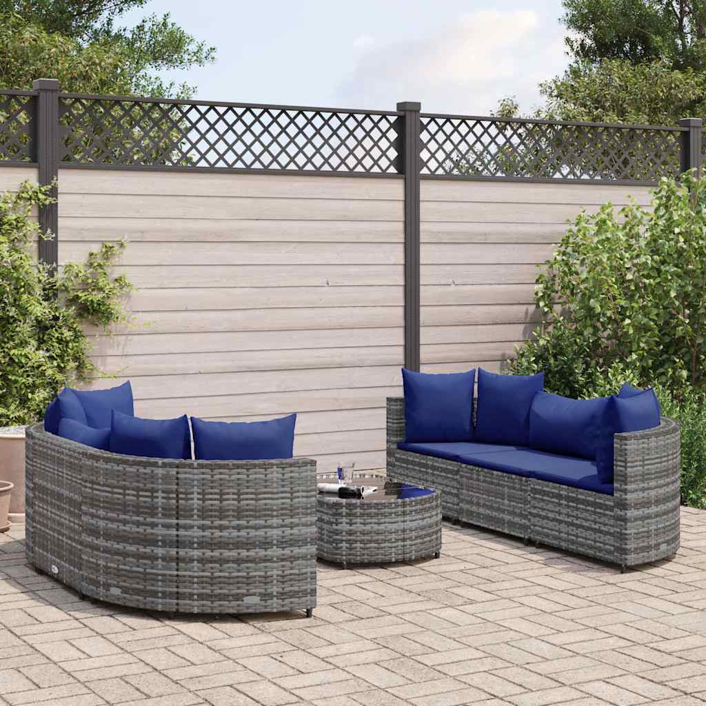 foto del prodotto set divani da giardino 7 pz con cuscini grigio in polyrattan