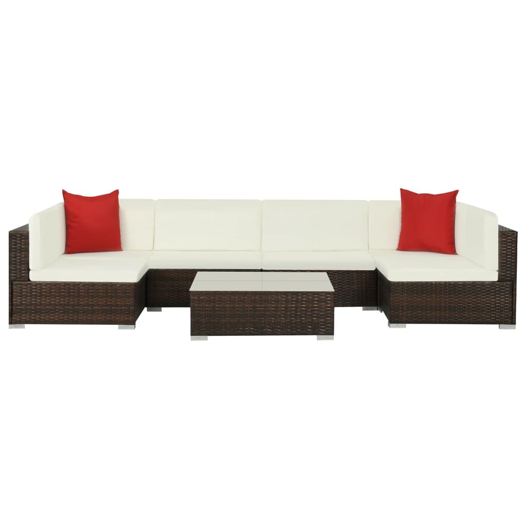 foto del prodotto set divani da giardino 7 pz con cuscini in polyrattan marrone cod mxl 35366