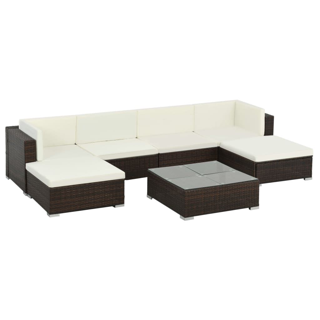foto del prodotto set divani da giardino 7 pz con cuscini in polyrattan marrone cod mxl 35370