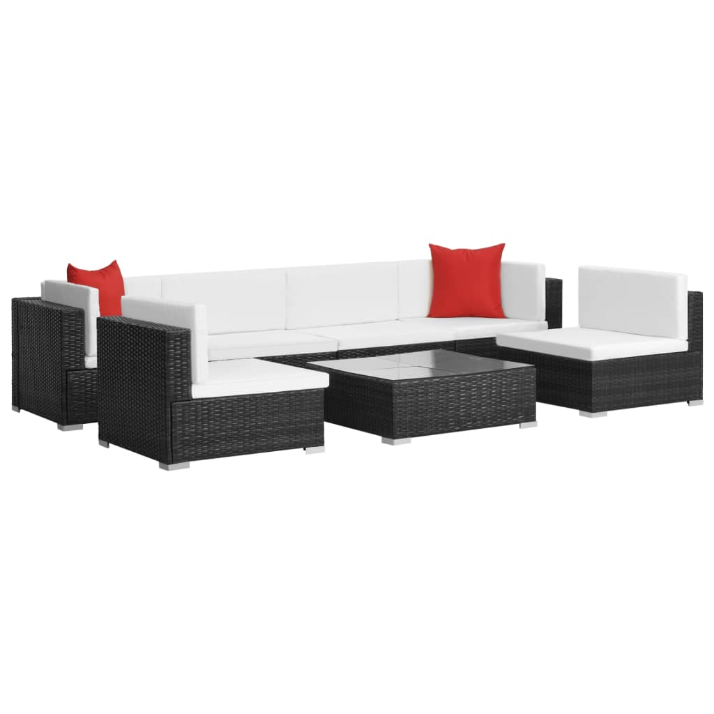 foto del prodotto set divani da giardino 7 pz con cuscini in polyrattan nero cod mxl 35165