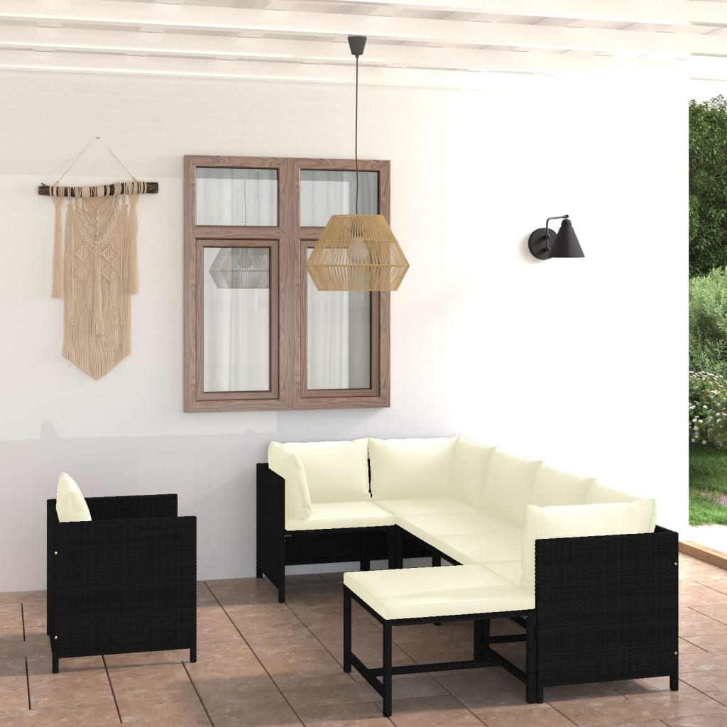 foto del prodotto set divani da giardino 7 pz con cuscini in polyrattan nero cod mxl 36214