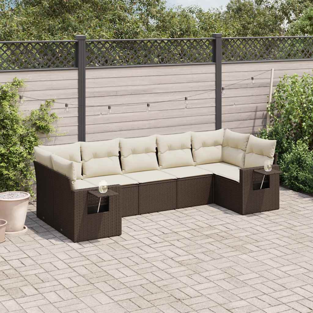 foto del prodotto set divani da giardino 7 pz con cuscini marrone in polyrattan