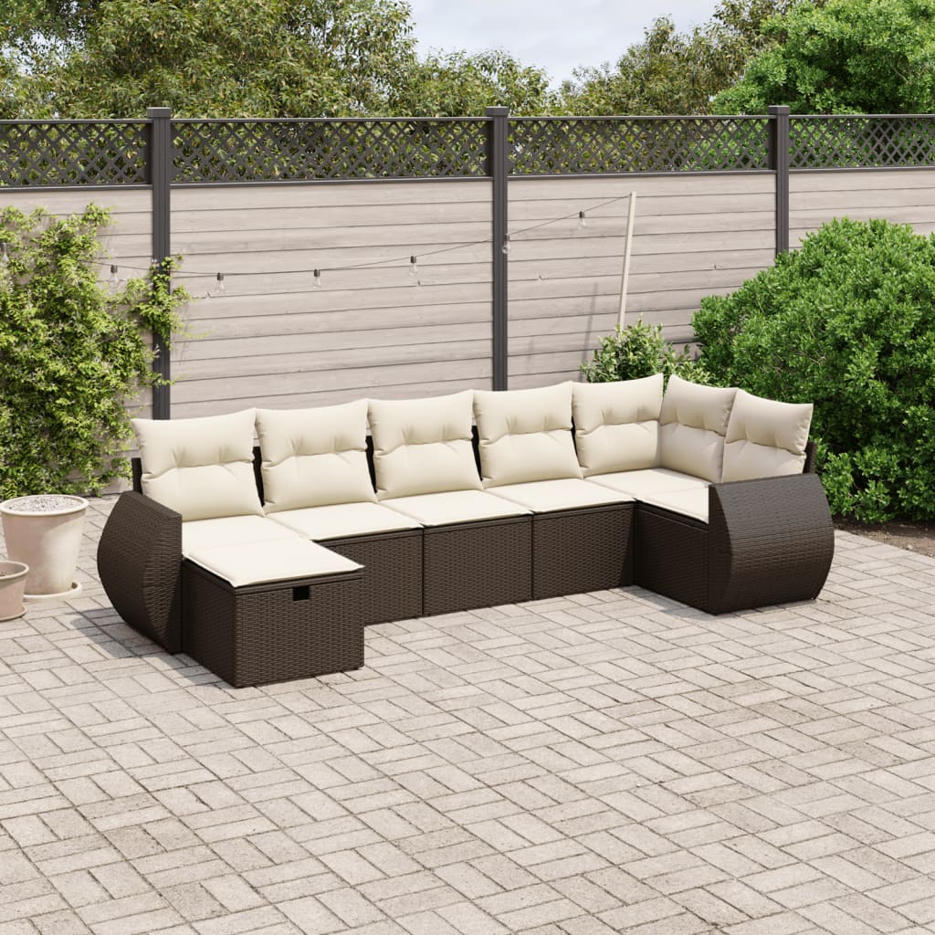 foto del prodotto set divani da giardino 7 pz con cuscini marrone in polyrattan