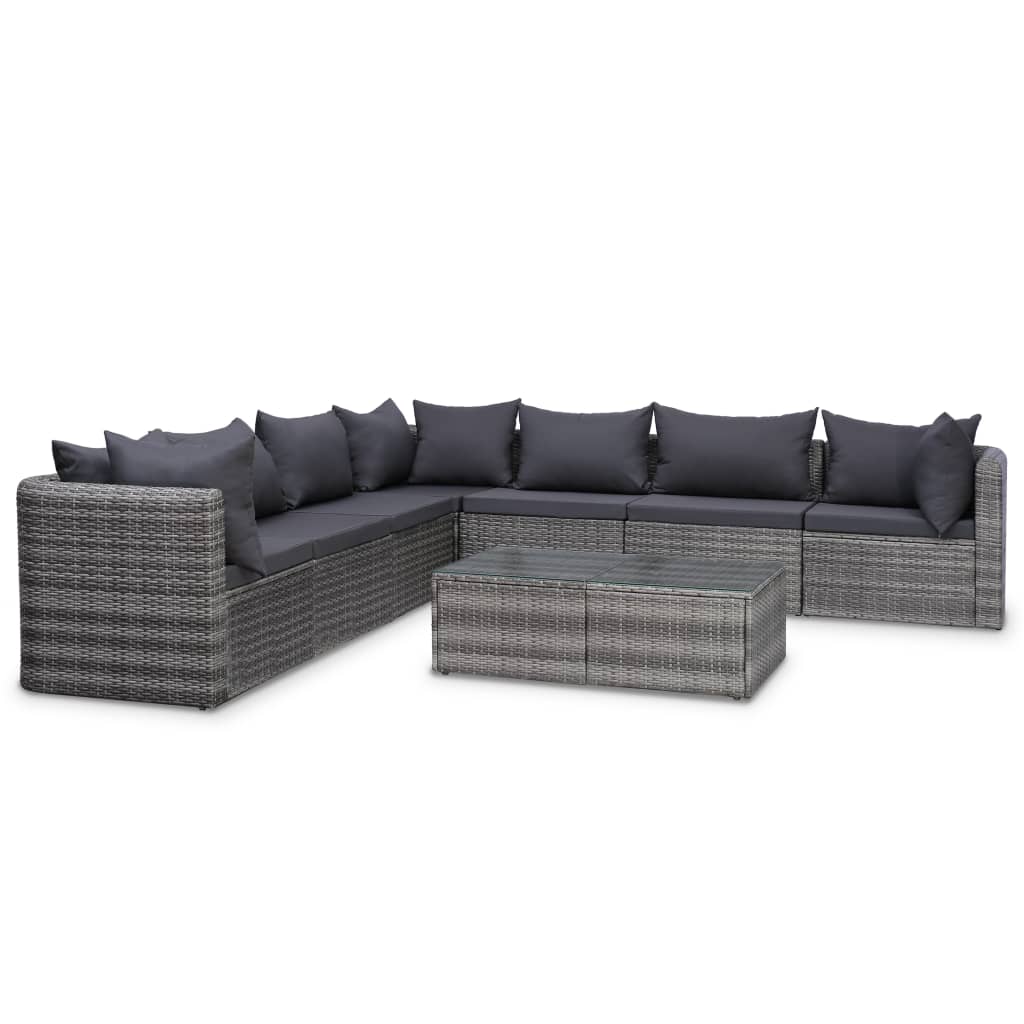 foto del prodotto set divani da giardino 8 pz con cuscini in polyrattan grigio cod mxl 37981