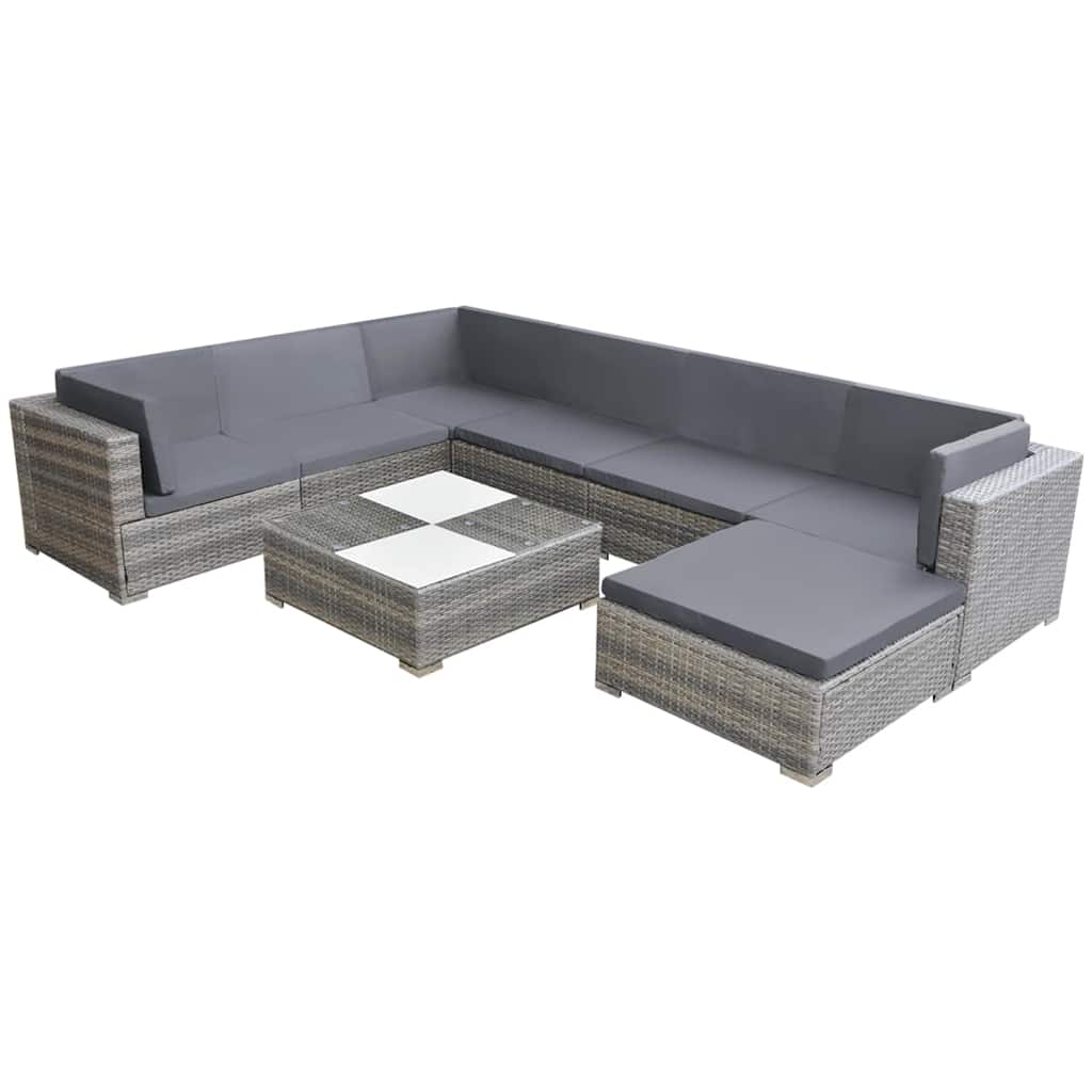 foto del prodotto set divani da giardino 8 pz con cuscini in polyrattan grigio cod mxl 40206