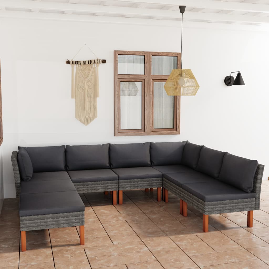 foto del prodotto set divani da giardino 8 pz con cuscini in polyrattan grigio cod mxl 53389