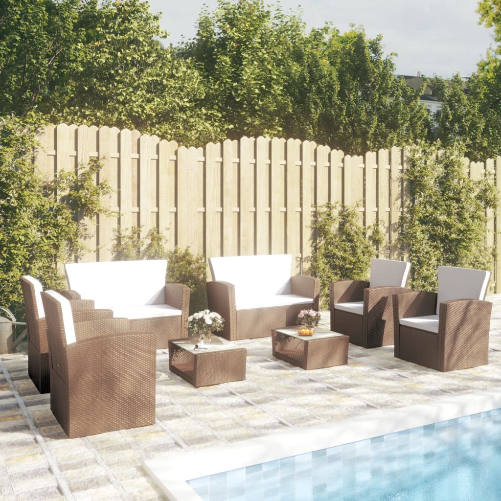 foto del prodotto set divani da giardino 8 pz con cuscini in polyrattan marrone cod mxl 38617