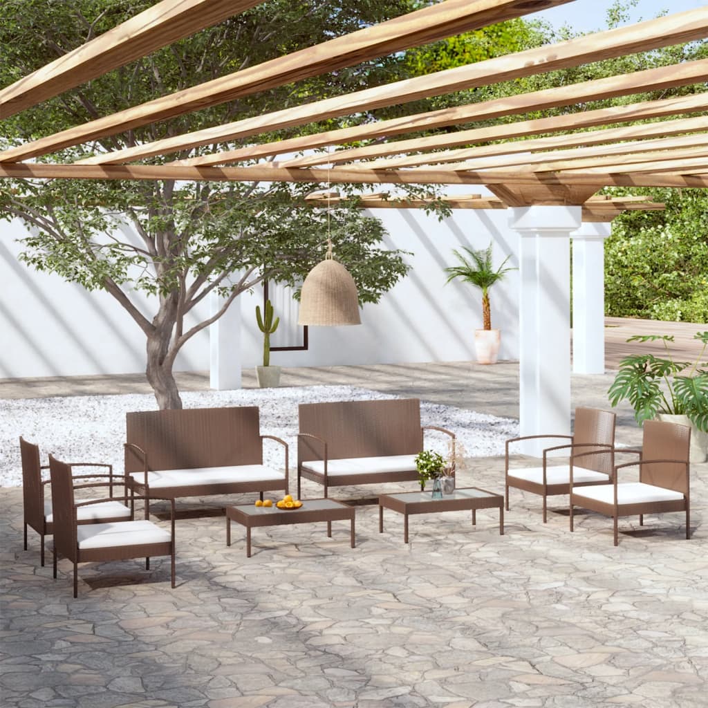 foto del prodotto set divani da giardino 8 pz con cuscini in polyrattan marrone cod mxl 39198