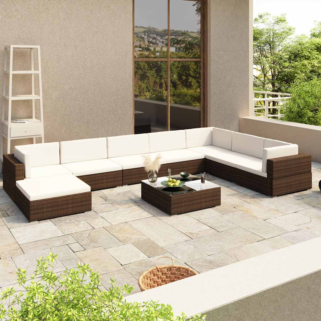foto del prodotto set divani da giardino 8 pz con cuscini in polyrattan marrone cod mxl 39401