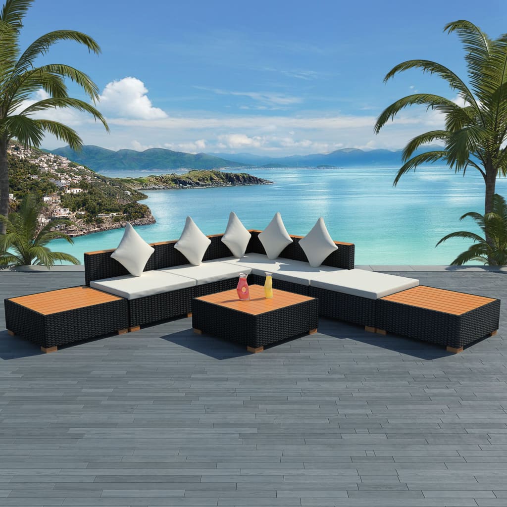 foto del prodotto set divani da giardino 8 pz con cuscini in polyrattan nero cod mxl 34898