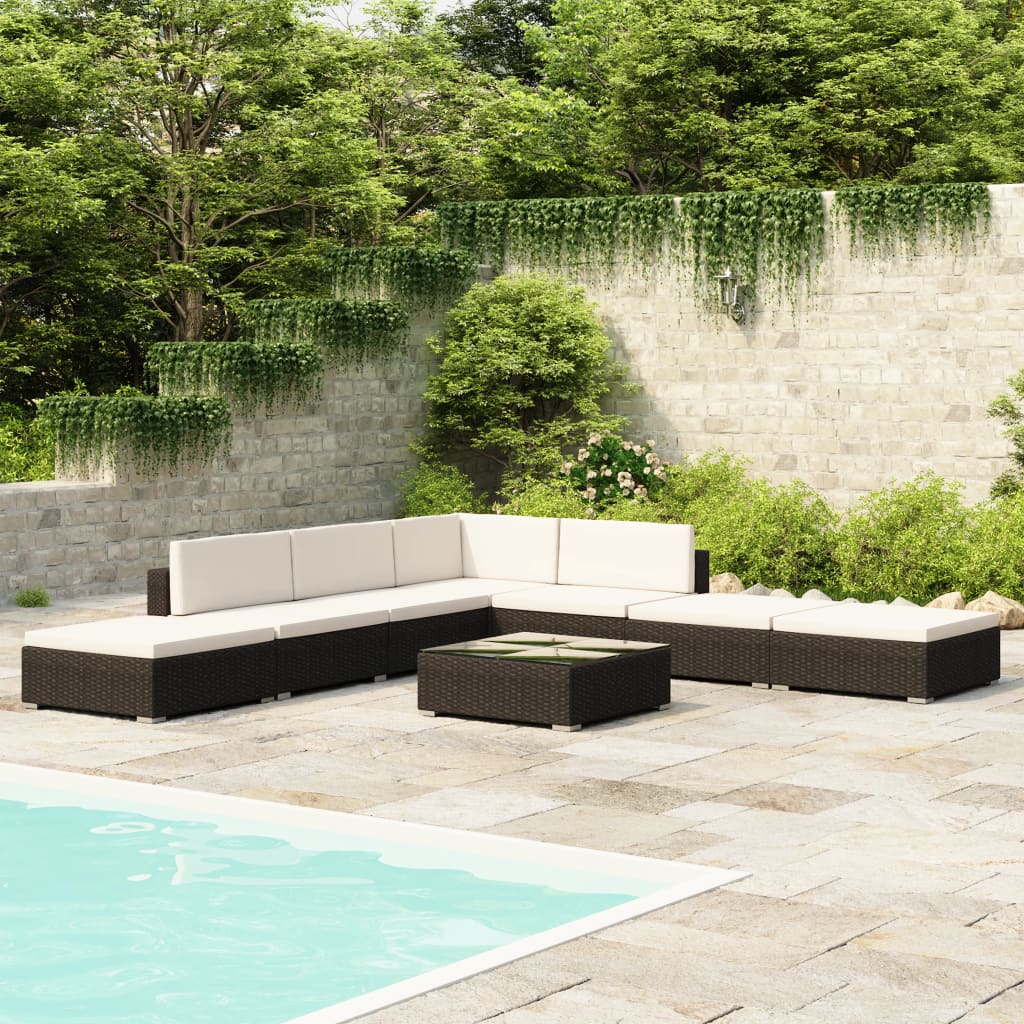 foto del prodotto set divani da giardino 8 pz con cuscini in polyrattan nero cod mxl 35735