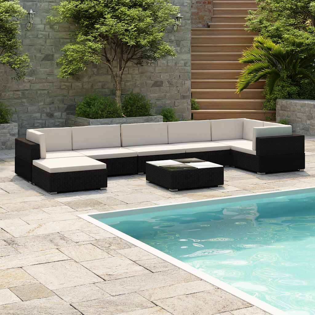 foto del prodotto set divani da giardino 8 pz con cuscini in polyrattan nero cod mxl 39368