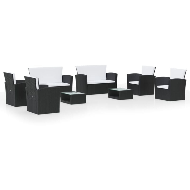 foto del prodotto set divani da giardino 8 pz con cuscini in polyrattan nero vidaxl