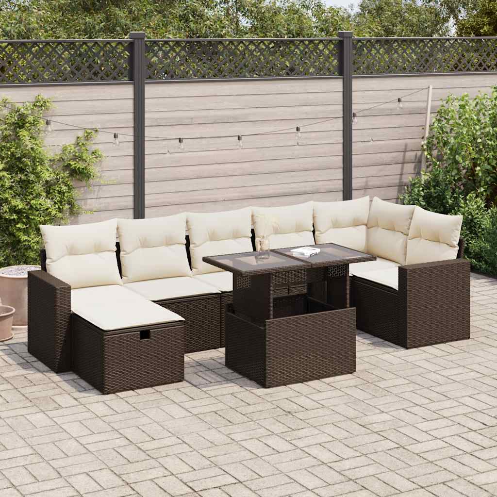 foto del prodotto set divani da giardino 8 pz con cuscini marrone in polyrattan