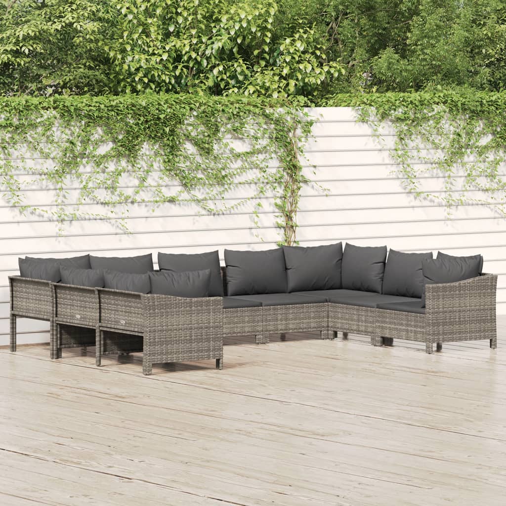 foto del prodotto set divani da giardino 9 pz con cuscini in polyrattan grigiocod mxl 125175