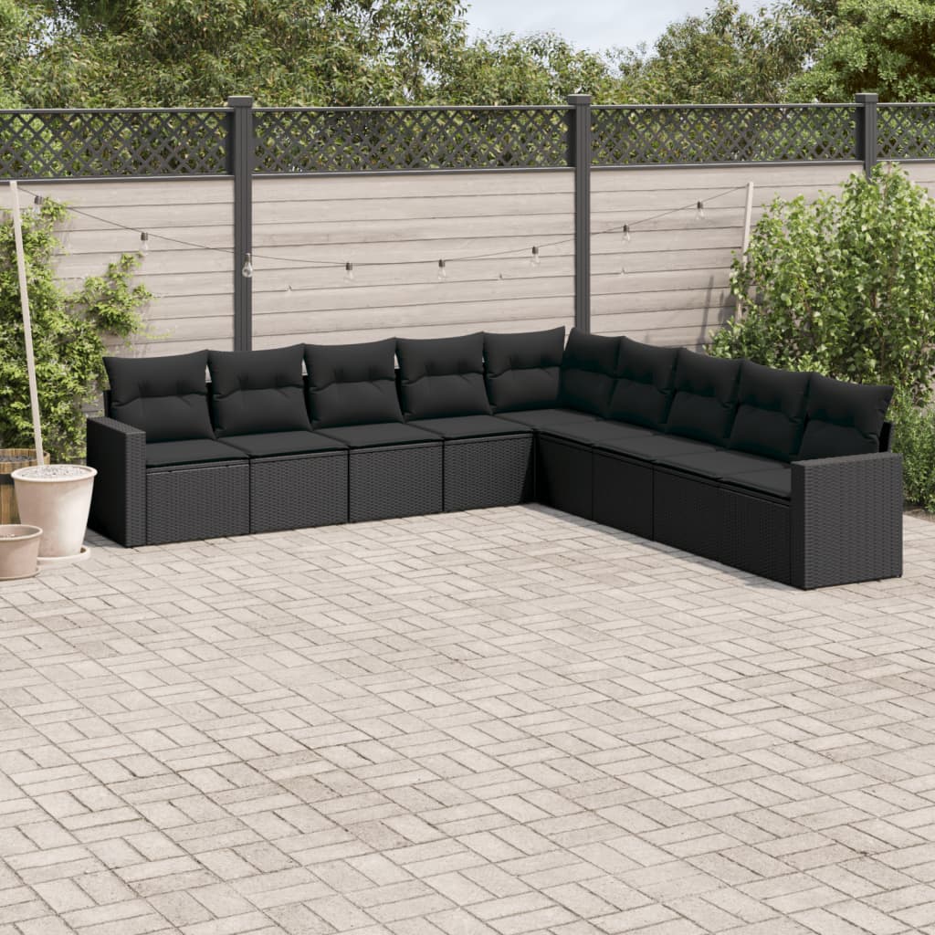 foto del prodotto set divani da giardino 9 pz con cuscini nero in polyrattan