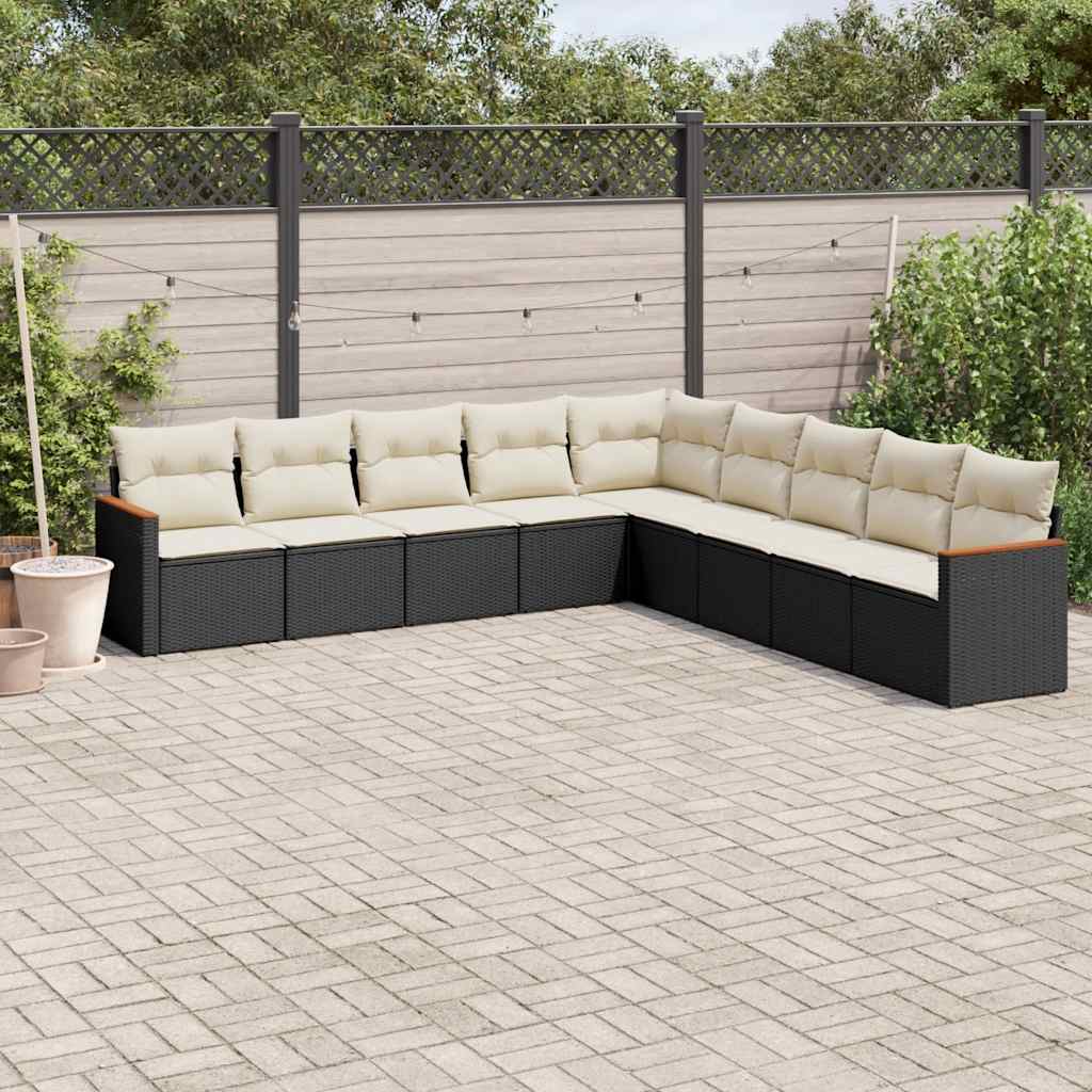 foto del prodotto set divani da giardino 9 pz con cuscini nero in polyrattan