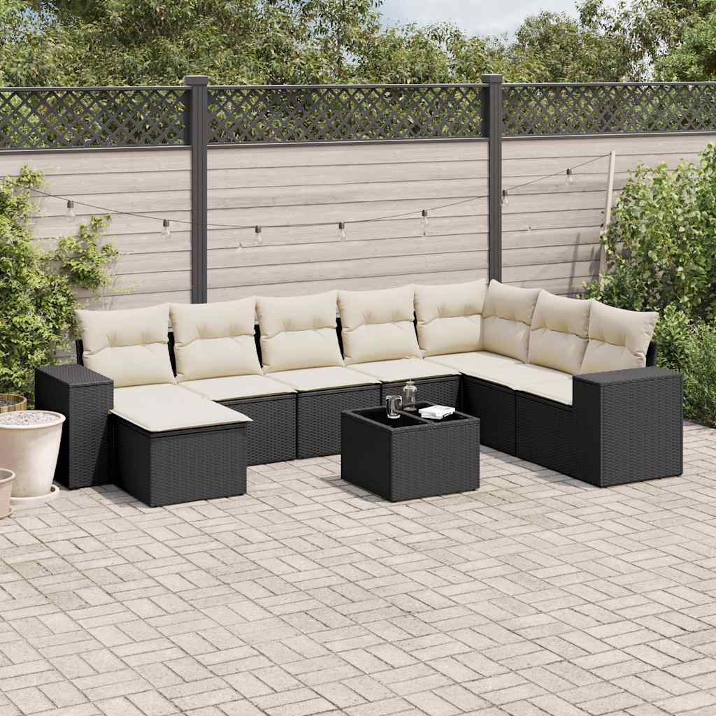 foto del prodotto set divani da giardino 9 pz con cuscini nero in polyrattancod mxl 113203