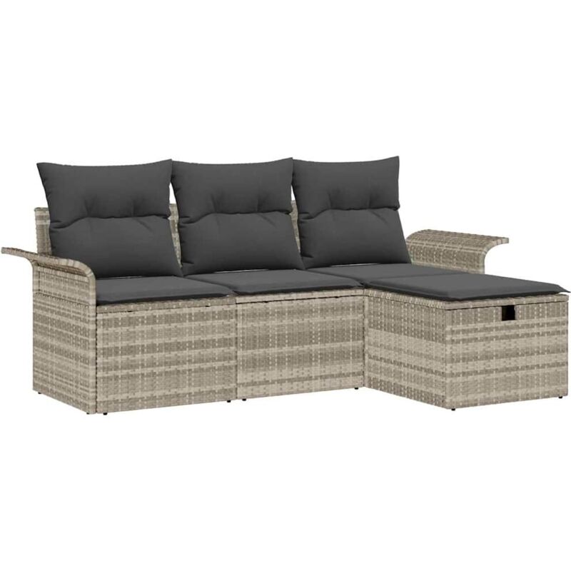 foto del prodotto set divani da giardino a 4 pezzi con cuscini in polyrattan grigio chiaro vidaxl
