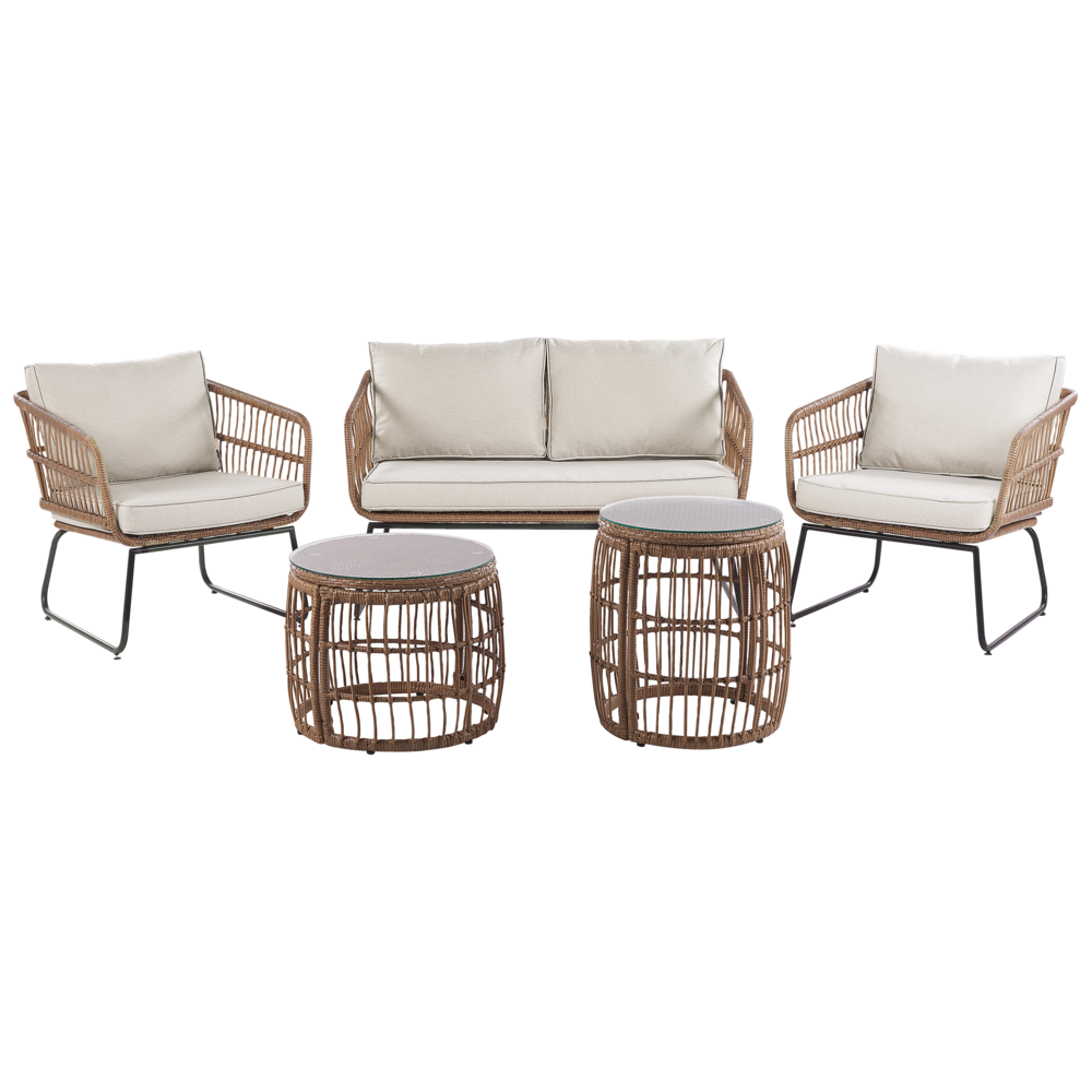 foto del prodotto set divani da giardino beige cuscini rattan sintetico esterni 4 posti 2 tavolini