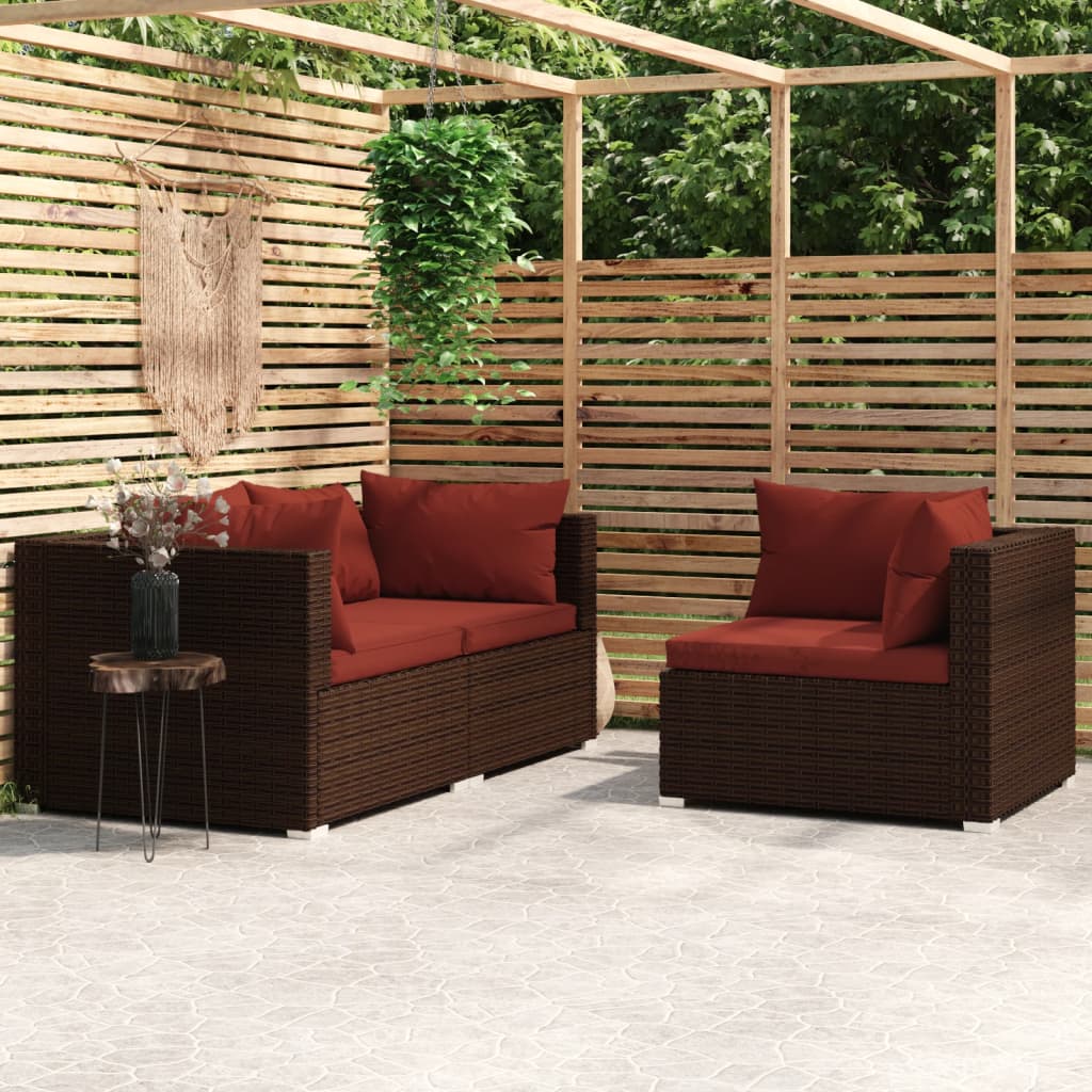 foto del prodotto set divani da giardino con cuscini 3 pz in polyrattan marrone cod mxl 70760