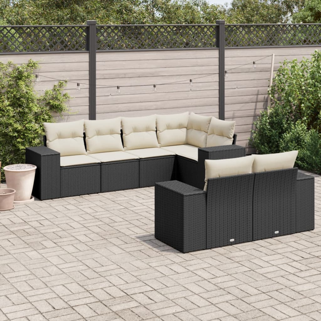 foto del prodotto set divani da giardino con cuscini 7pz nero polyrattan