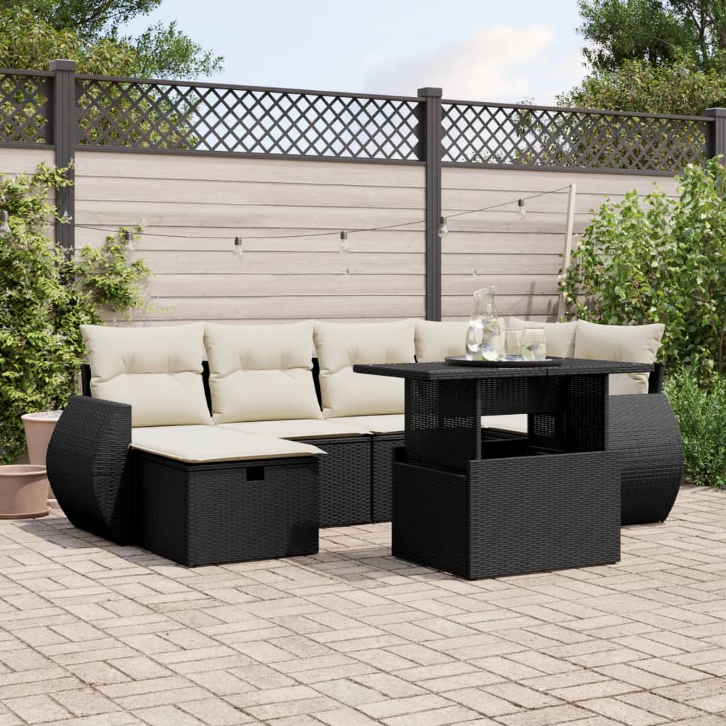 foto del prodotto set divani da giardino con cuscini 7pz nero polyrattan