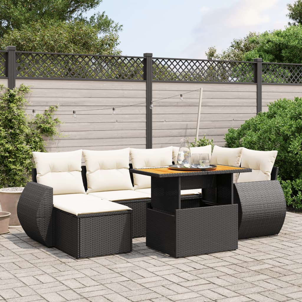 foto del prodotto set divani da giardino con cuscini 7pz nero polyrattan