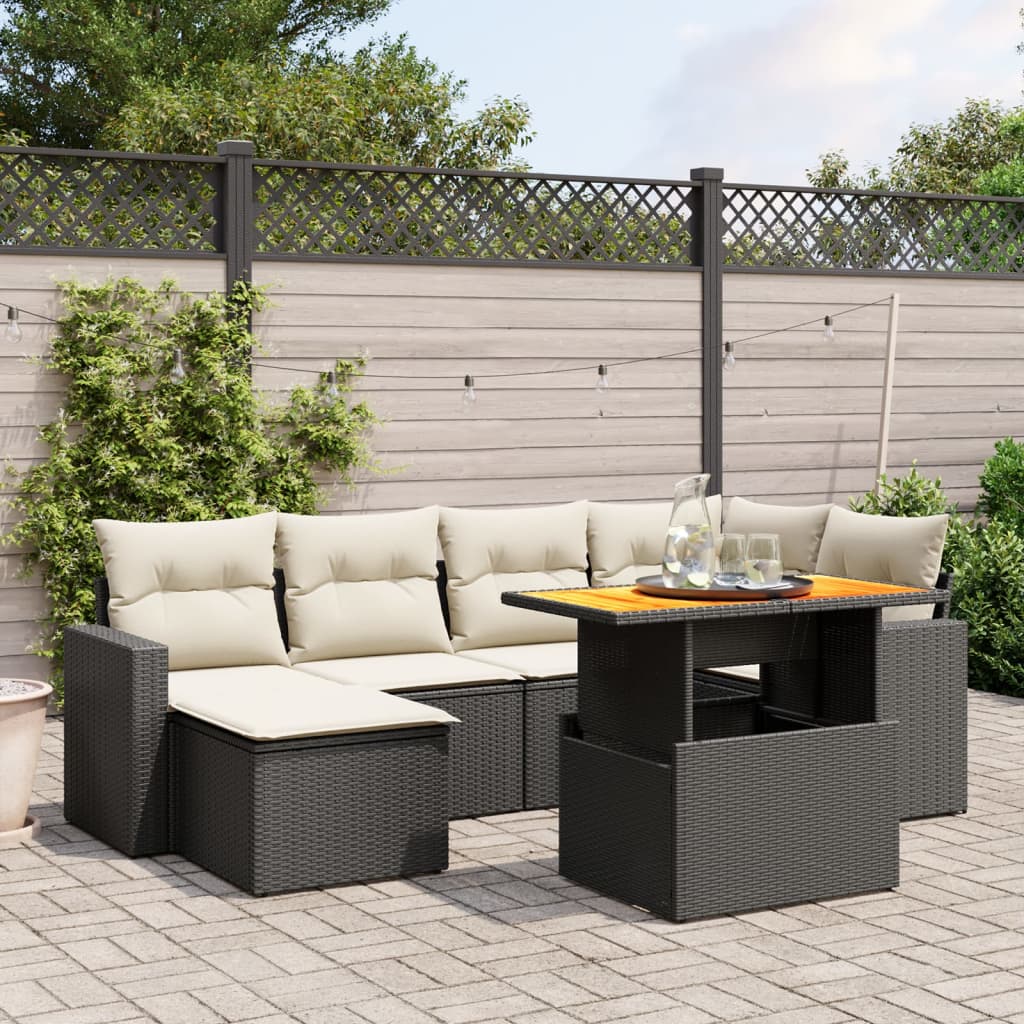 foto del prodotto set divani da giardino con cuscini 7pz nero polyrattan