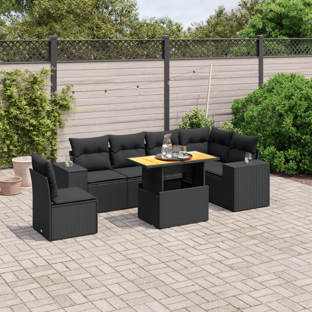 foto del prodotto set divani da giardino con cuscini 7pz nero polyrattan