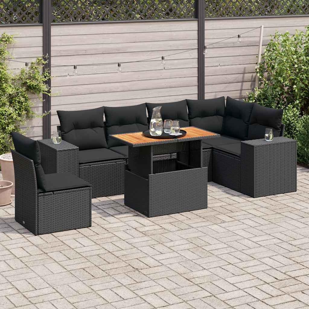 foto del prodotto set divani da giardino con cuscini 7pz nero polyrattan