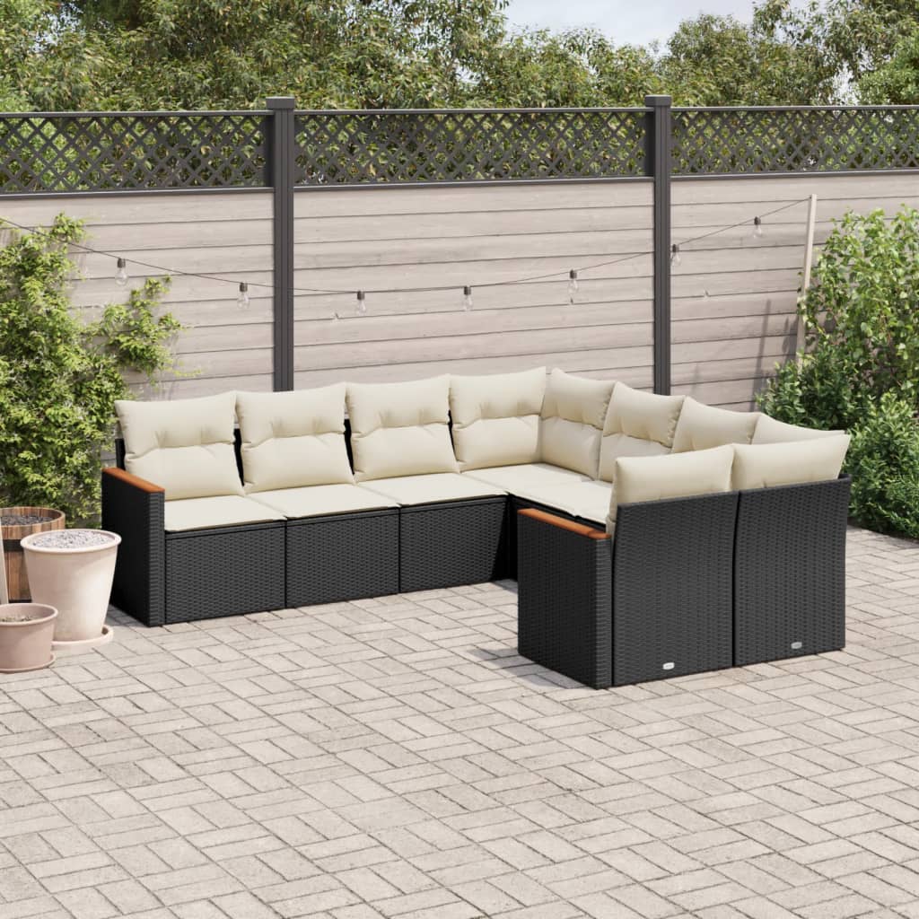 foto del prodotto set divani da giardino con cuscini 8 pz nero in polyrattan