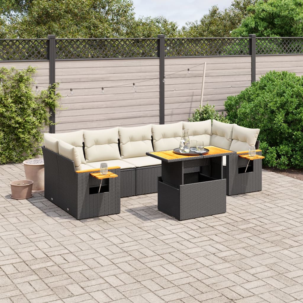 foto del prodotto set divani da giardino con cuscini 8 pz nero in polyrattan