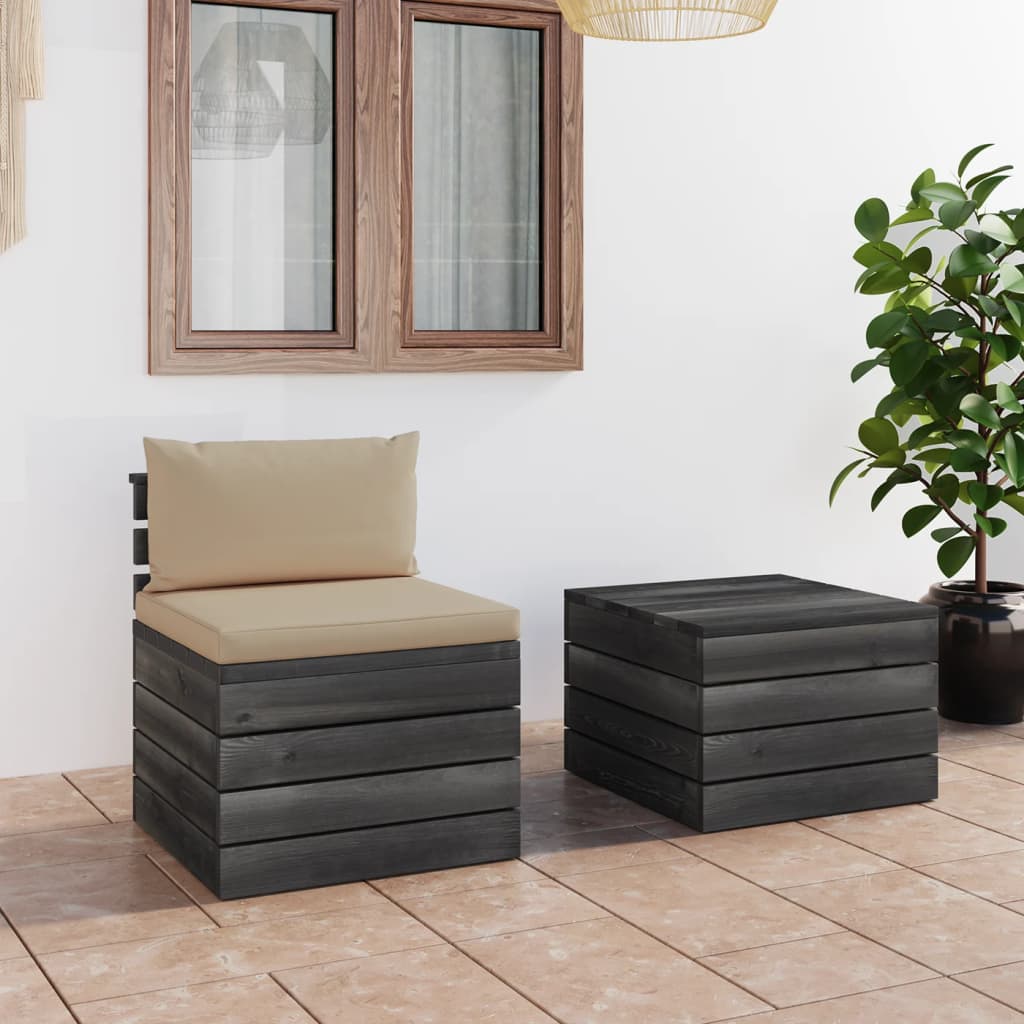 foto del prodotto set divani da giardino su pallet 2 pz con cuscini massello pino cod mxl 44994