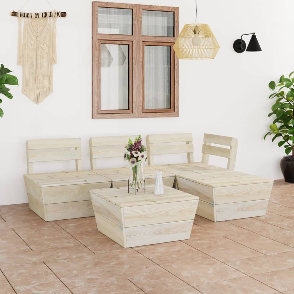 foto del prodotto set divani da giardino su pallet 5 pz in legno abete impregnato cod mxl 43411