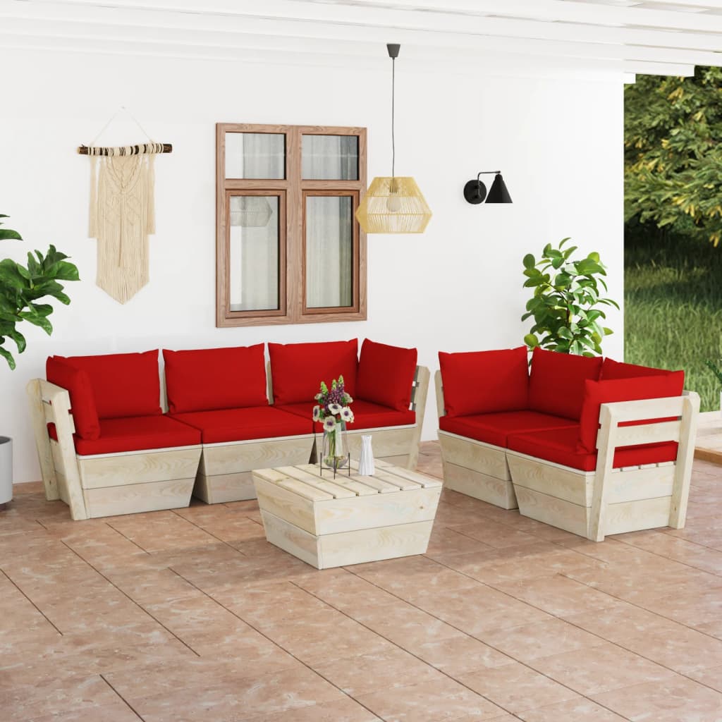 foto del prodotto set divani da giardino su pallet 6 pz con cuscini legno abete cod mxl 41136