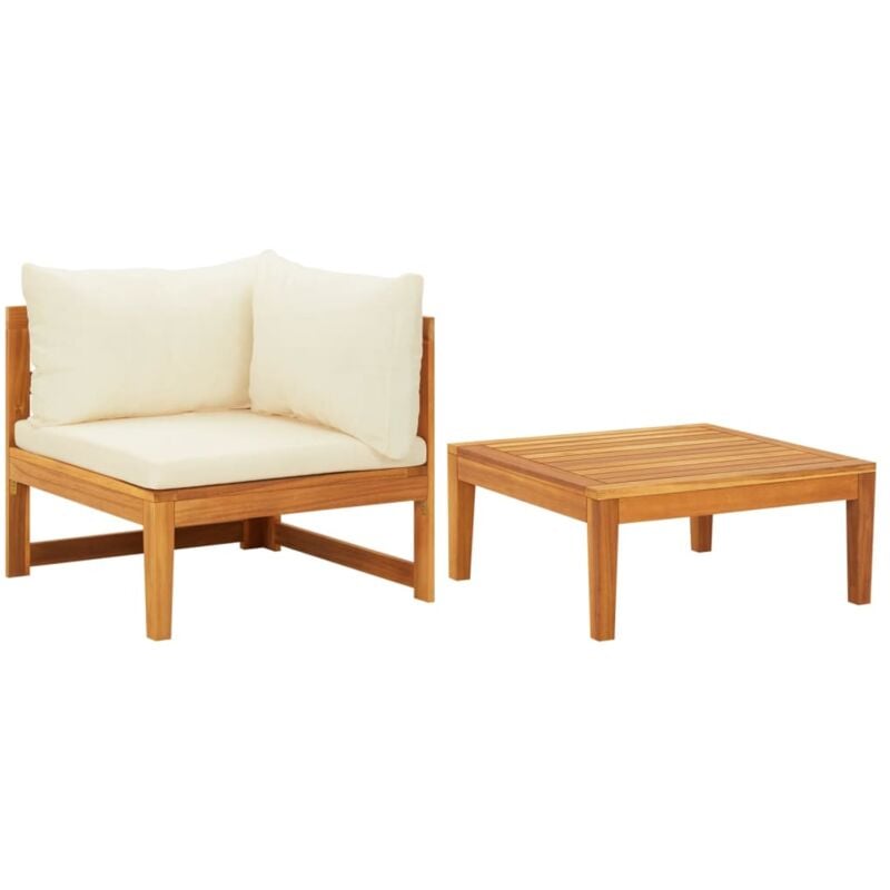 foto del prodotto set divani giardino 2 pz cuscini bianco crema in legno d acacia