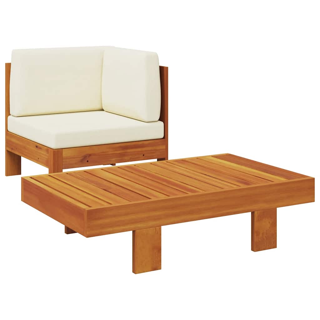 foto del prodotto set divani giardino 2 pz cuscini bianco crema in legno d'acacia cod mxl 70664