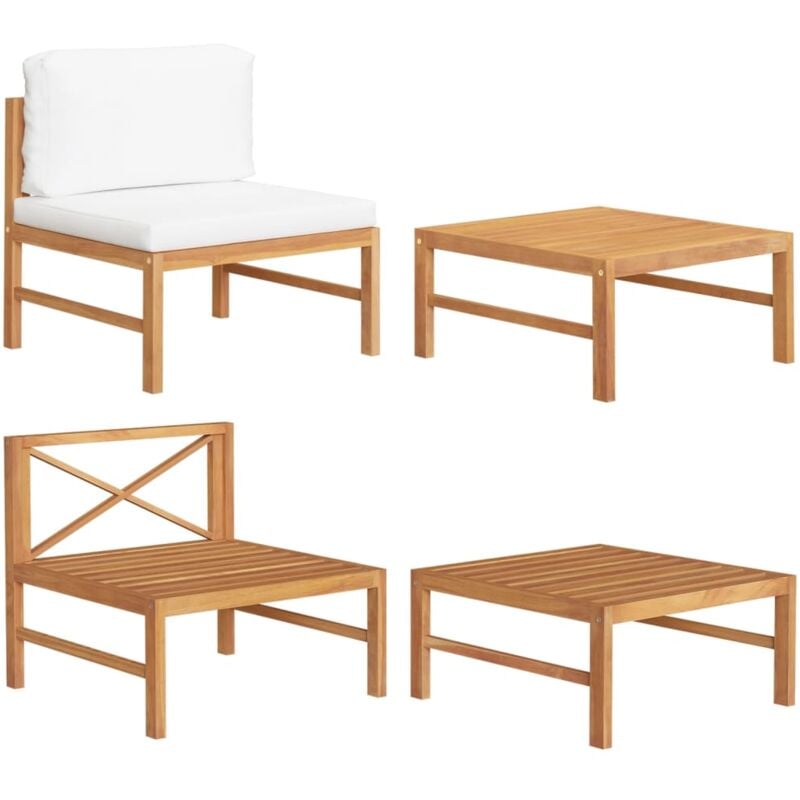 foto del prodotto set divani giardino 2 pz cuscini crema in legno di teak