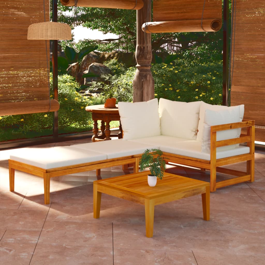 foto del prodotto set divani giardino 3 pz cuscini bianco crema in legno d'acacia cod mxl 38261