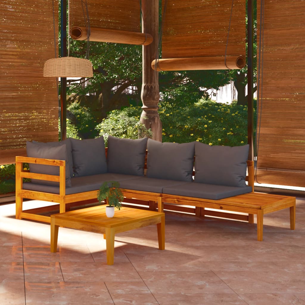 foto del prodotto set divani giardino 4 pz con cuscini grigio scuro legno acacia cod mxl 38260
