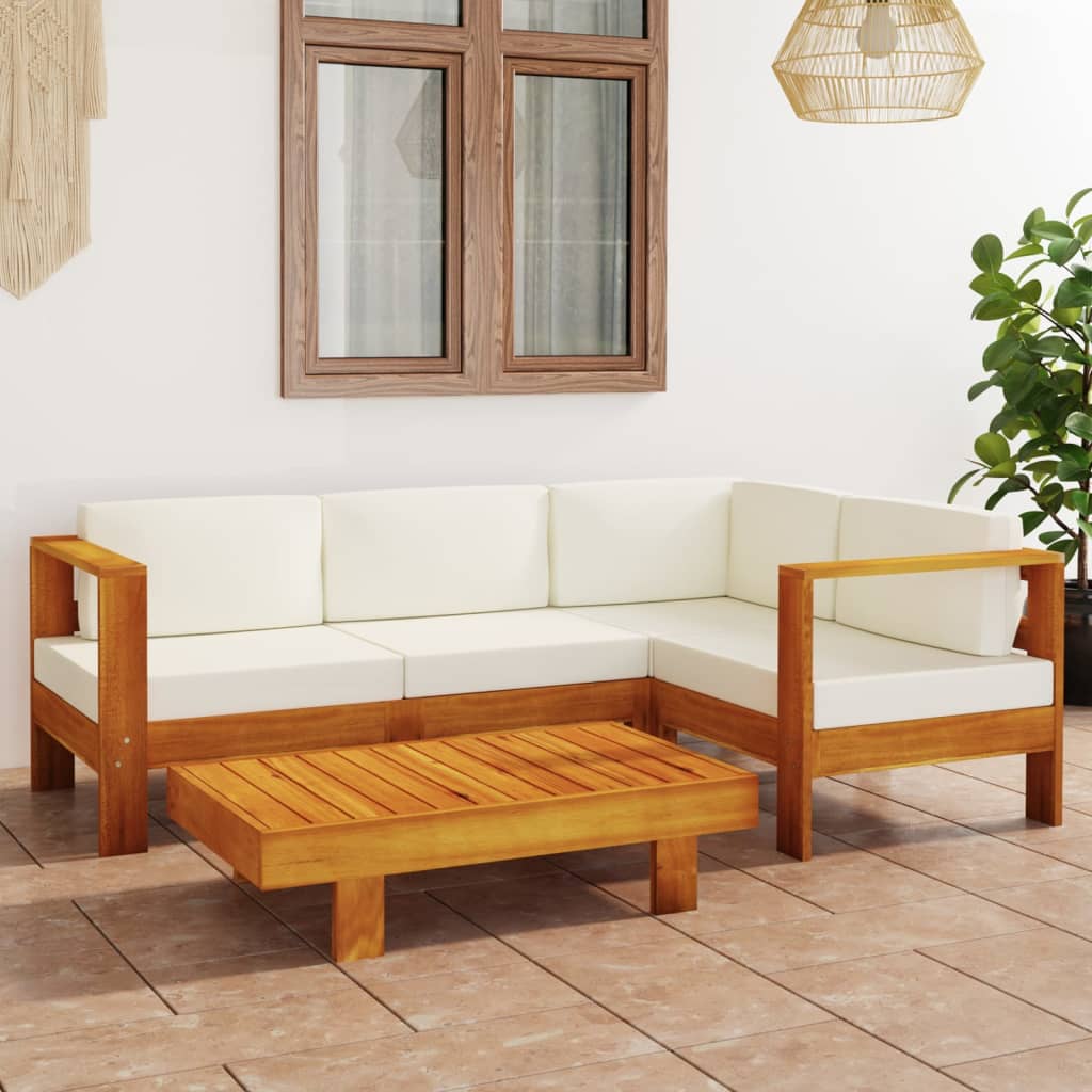 foto del prodotto set divani giardino 5 pz cuscini bianco crema in legno d 39 acacia cod mxl 41687