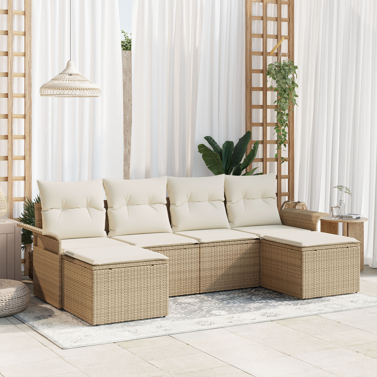 foto del prodotto set divani giardino 6 pezzi con cuscini beige in polyrattan