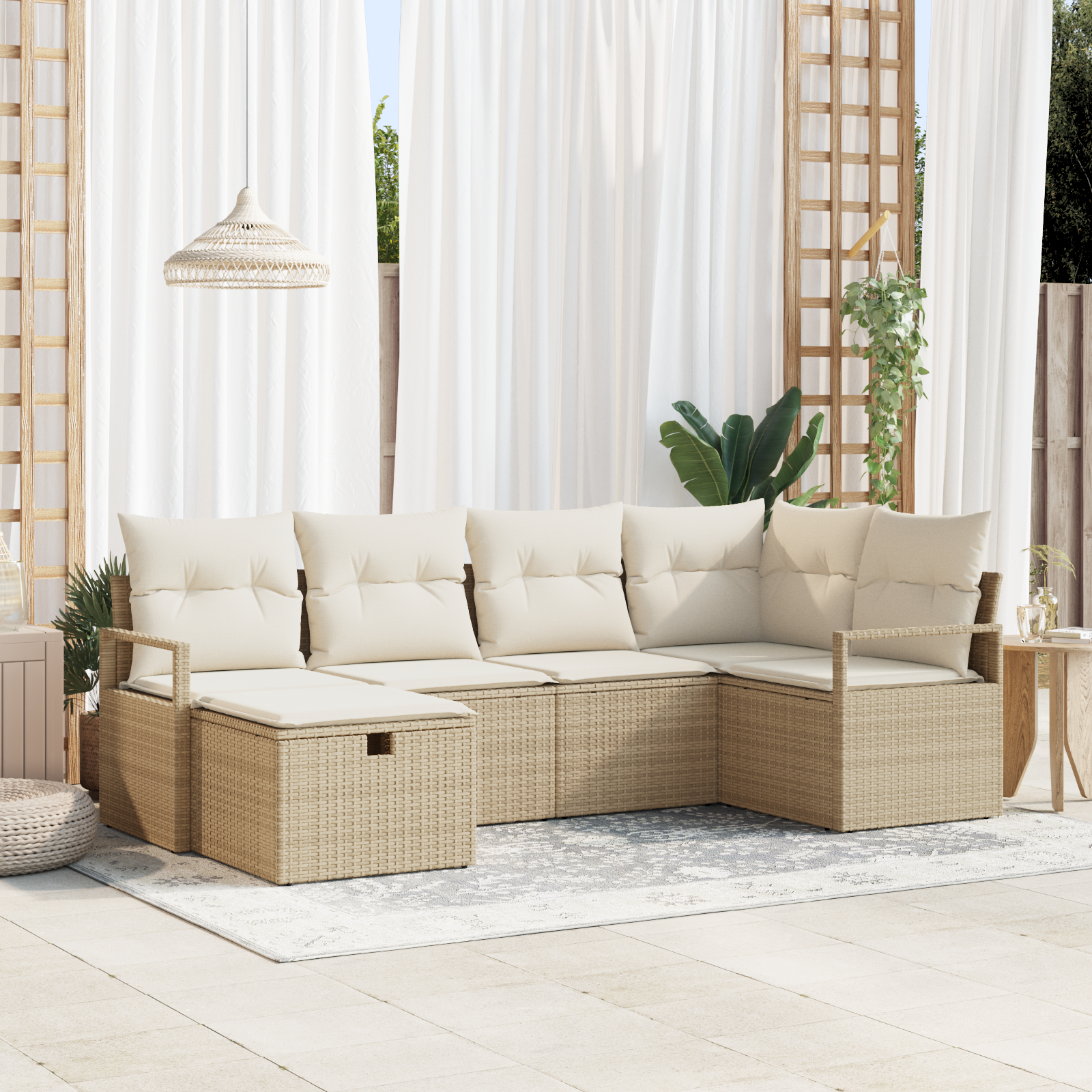 foto del prodotto set divani giardino 6 pezzi con cuscini rattan poliestere beige