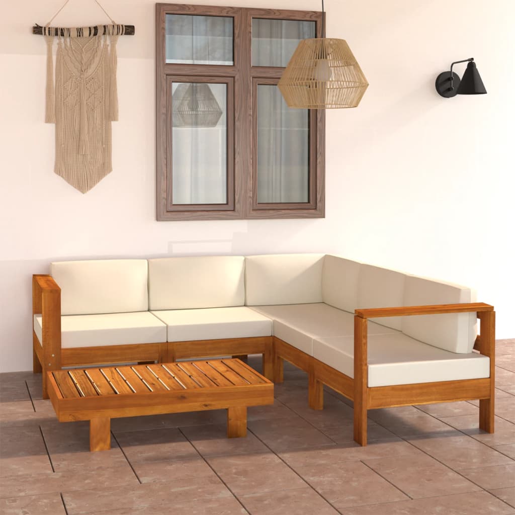 foto del prodotto set divani giardino 6 pz cuscini bianco crema in legno d'acacia cod mxl 41691