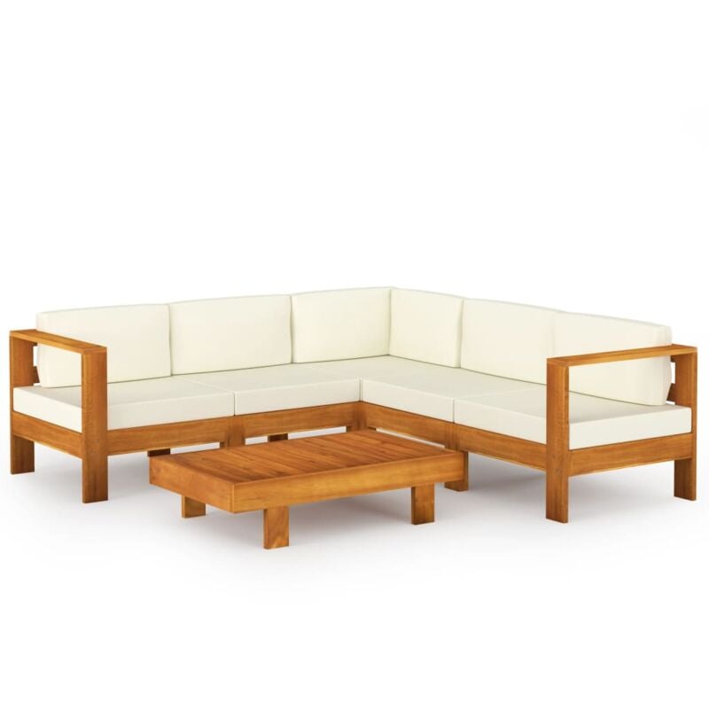 foto del prodotto set divani giardino 6 pz cuscini bianco crema in legno d acacia vidaxl